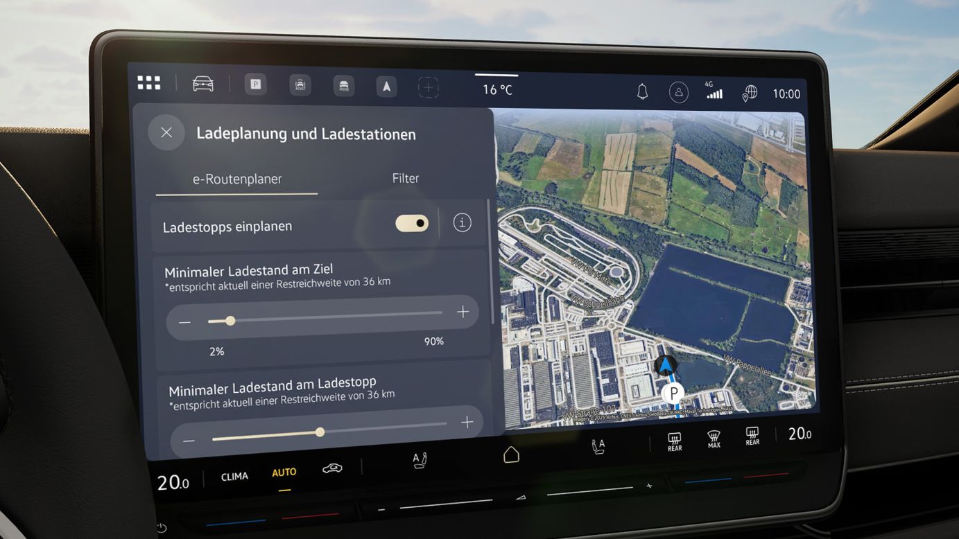 Das Bild zeigt das Infotainment System eines ID. Modells und den Modus "Navigation"