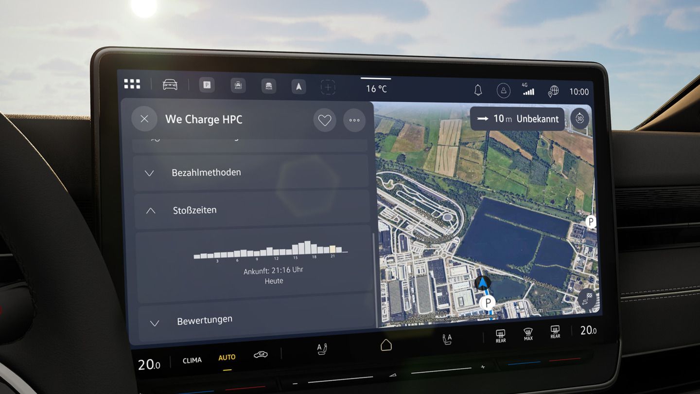 Das Bild zeigt das Infotainment System eines ID. Modells und den Modus "Navigation"