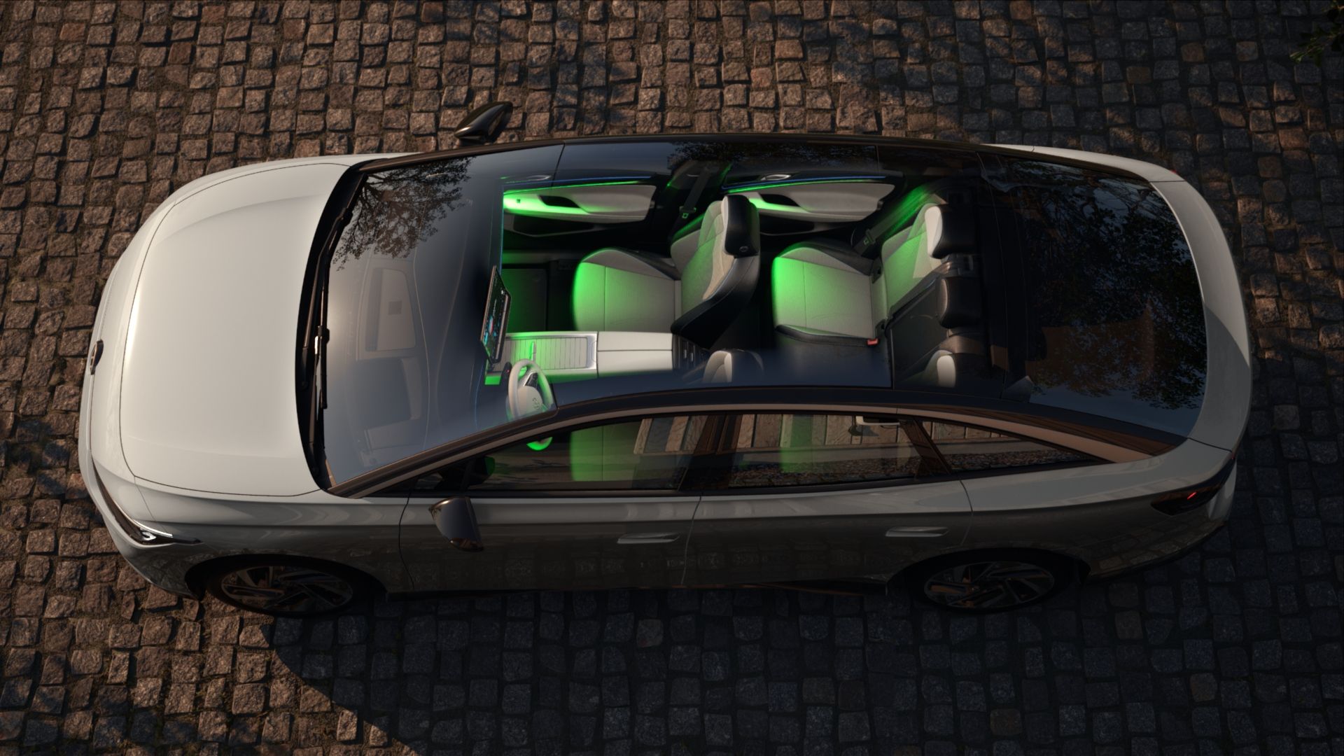 Volkswagen ID.7 ambientní osvětlení v zelené barvě