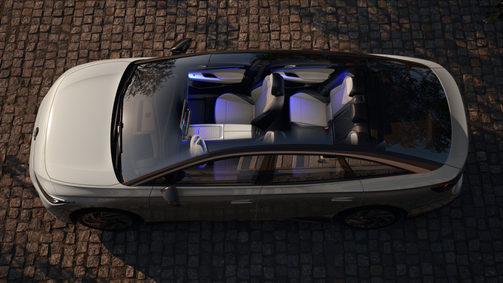 Volkswagen ID.7 ambientní osvětlení v fialové barvě